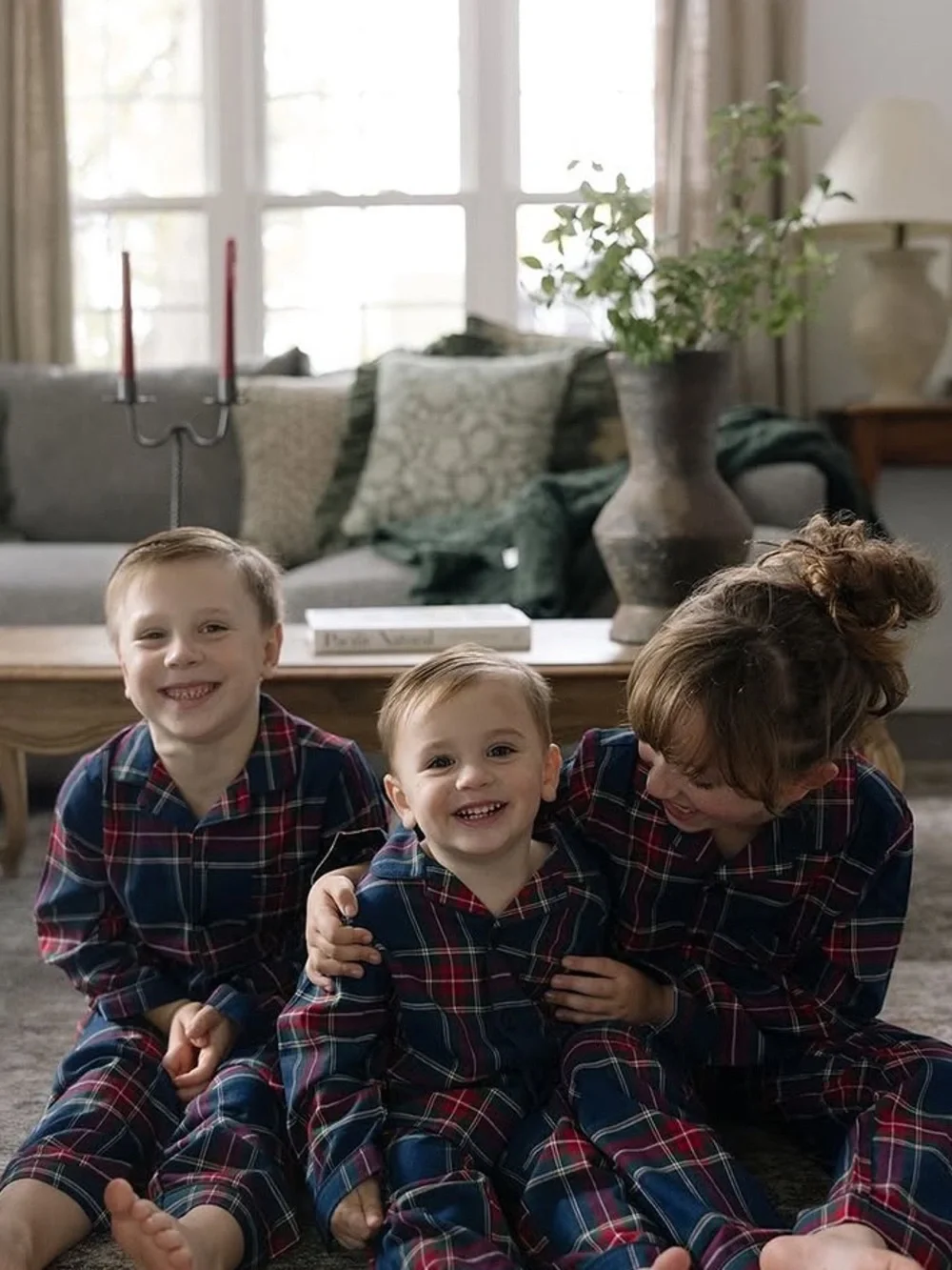 Petite Plume Windsor Tartan Red Plaid Kid's Brushed Twill Pajama Set Christmas 3